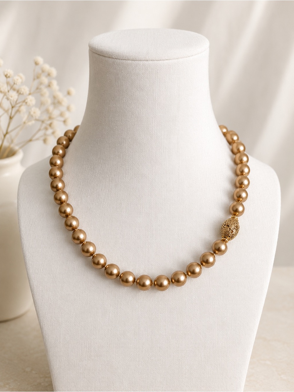Champagne Faux Pearl Jewelry Set Necklace Bracelet Earrings - Picture 2 of 6